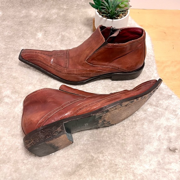 *Jo Ghost | Italian Made Leather Low Ankle Zip Boot in Cognac Size 44EU 11.5US main image 14